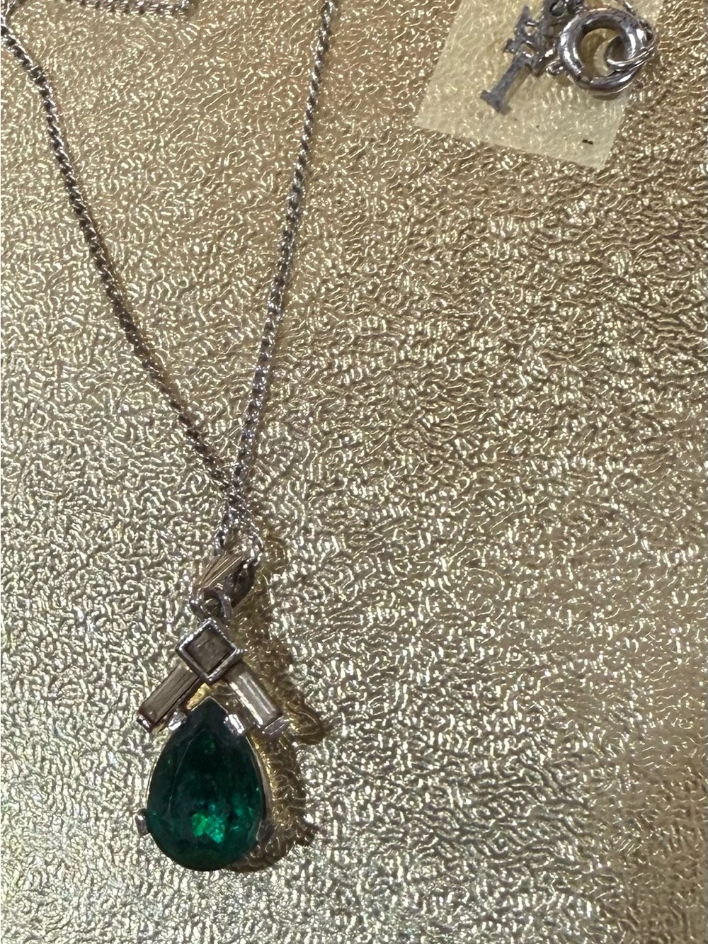 Vintage Crown Trafari simulated pear-shaped emerald stone necklace - Rare Find